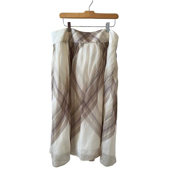 Talbots Pure Silk Organza Midi Skirt Cream Plaid 16 - Picture 1 of 6